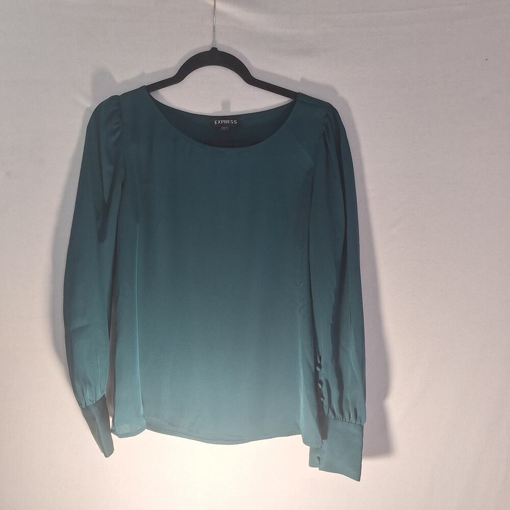 Express Emerald Green Blouse S Office Business Casual Jewel Tone Buttoned Cuff